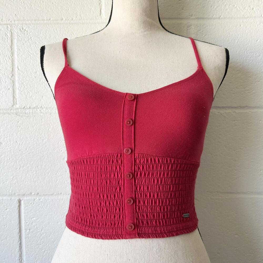 Hollister Red Smocked Spaghetti Strap Crop Top Women's XS